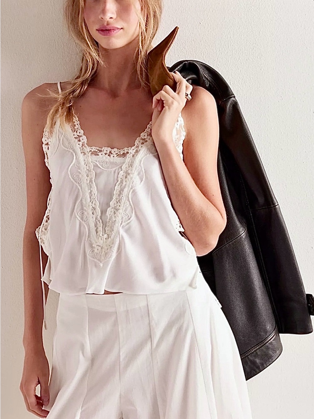 Free People Someone Like You Cami Top Adjustable Lace & Ribbons NWOT White M